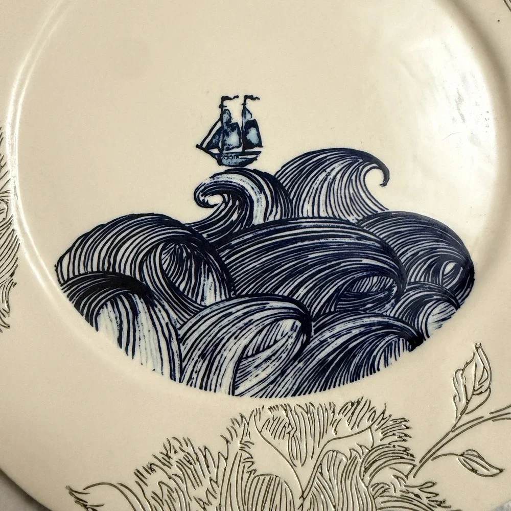 Linda FAHEY Artisan Pacifica Stormy Seas Plate Nautical Ship Anthropologie NEW